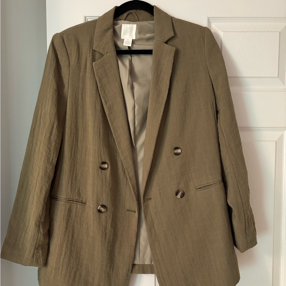 H&M Tan Blazer Relaxed Fit Double-Breasted